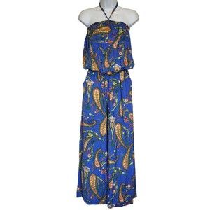 ZicZac Maxi Romper Dress Blue Halter Long Medium Boho Garter Waist Beach Summer